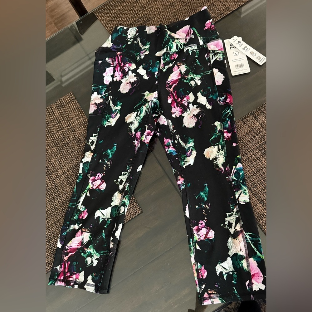 RBX Black and Pink Floral Leggings